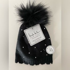 NWT Nicole Miller Black Hat & Mitten 0-6M
